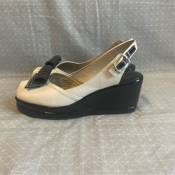 Re-Mix Scroll Double Platform Slingback Wedge in White /Black Patent 7 - Picture 3 of 8